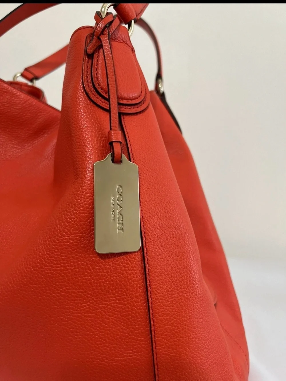 Coach Bright Orange Pebble Leather Shoulder Bag - Picture 11 of 16